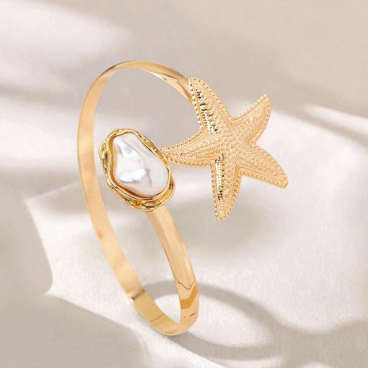 Shaped Imitation Pearl Armband Women's Open Adjustable Upper Arm Bracelet
