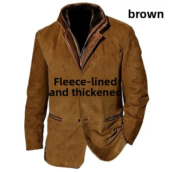Men's Retro Color Block Stitching Casual Jacket Lapel Long Sleeve Outerwear