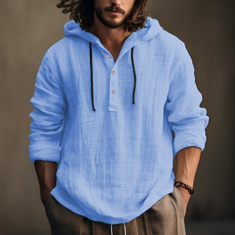 Mens Cotton Linen Hooded Sweatshirt