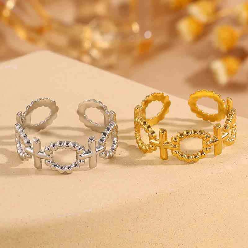 Adjustable Stainless Steel Opening Ring with Celestial Designs