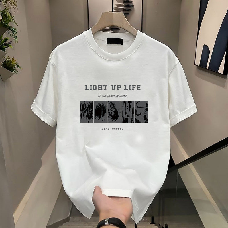 Mens Cotton Short Sleeve Tshirt Loose Fit Printed Tops