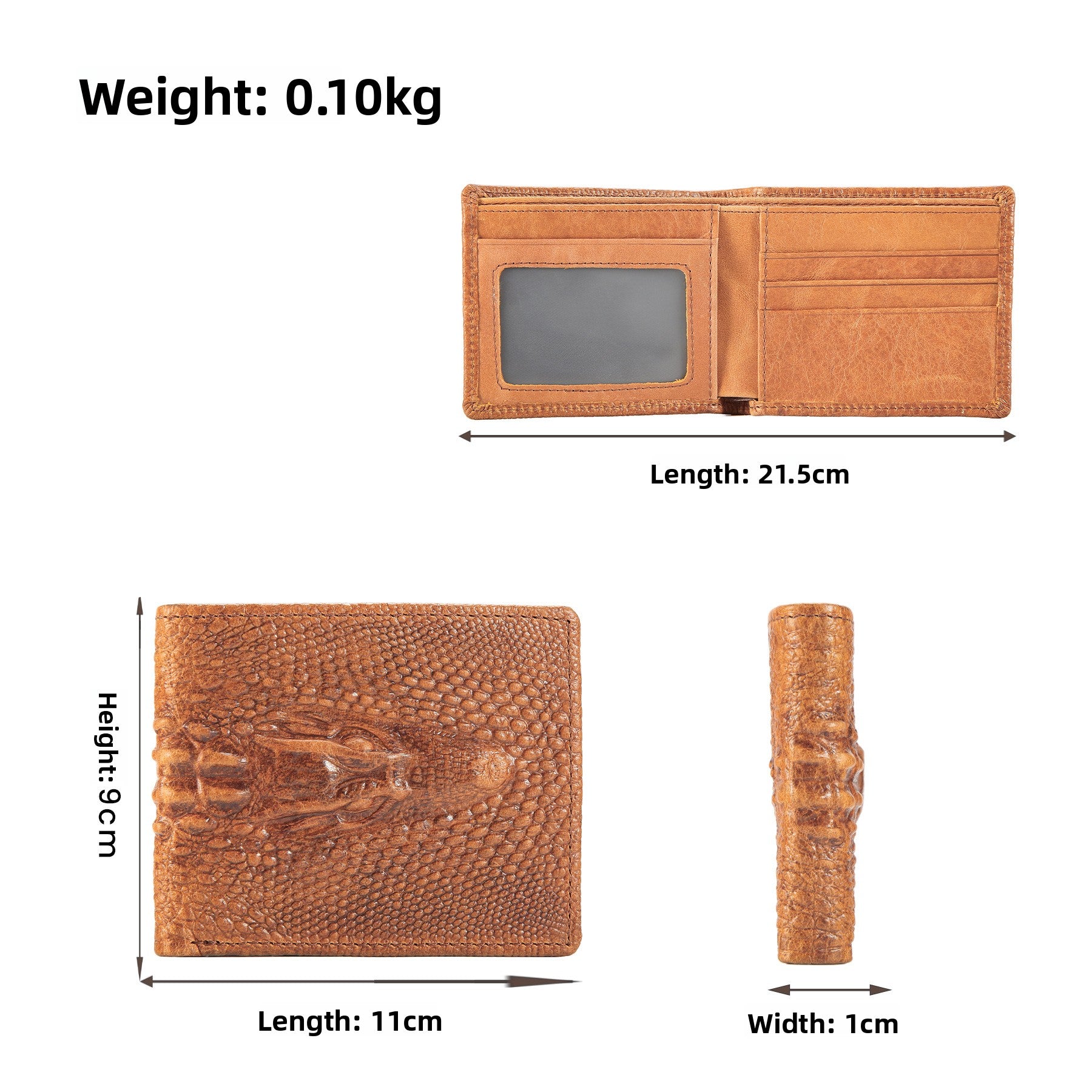 Mens Genuine Leather Short Wallet with Crocodile Pattern