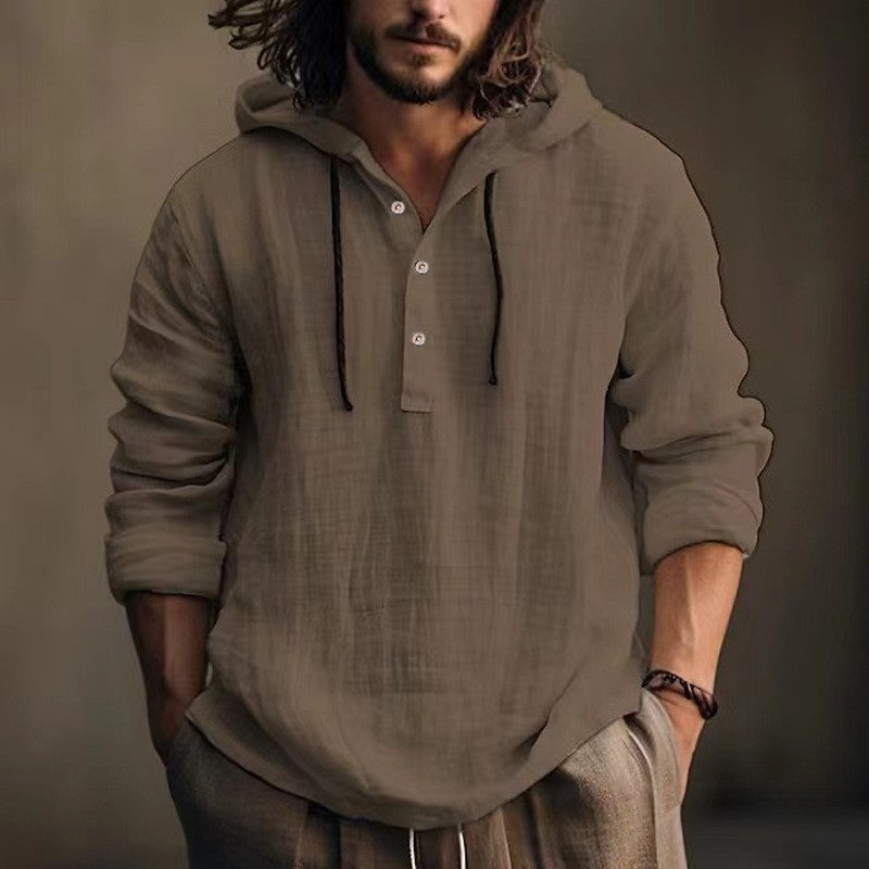 Mens Cotton Linen Hooded Sweatshirt