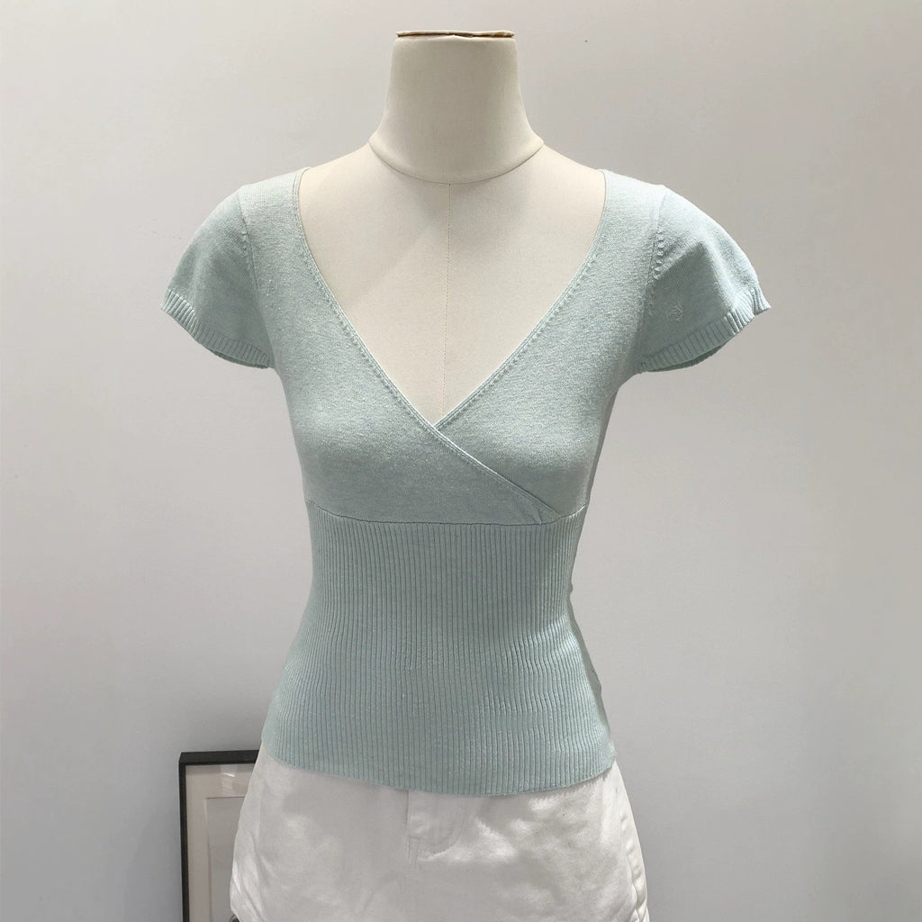 Womens Pure Cotton V-Neck Knitted T-Shirt