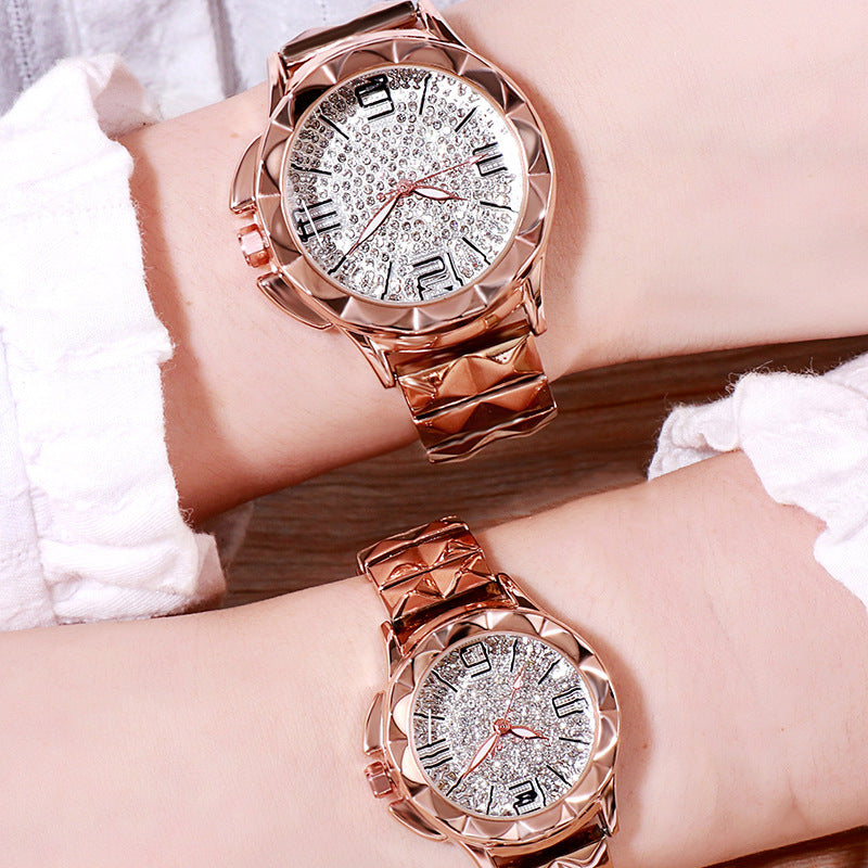 Gedi Diamond Dial Steel Band Couple Watches