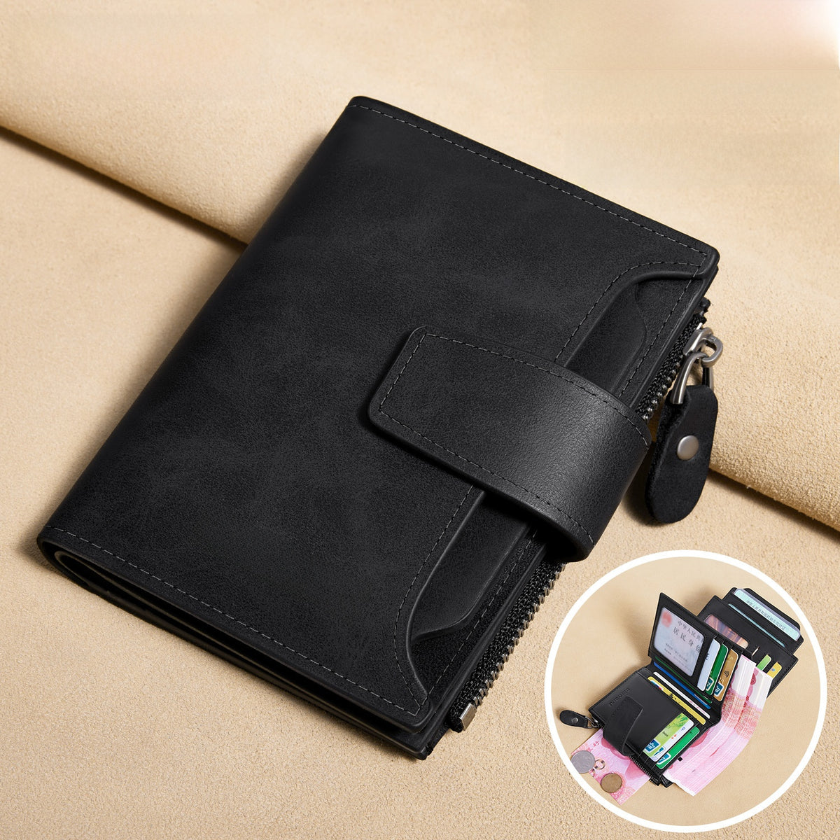 Mens Detachable Short Genuine Leather Wallet