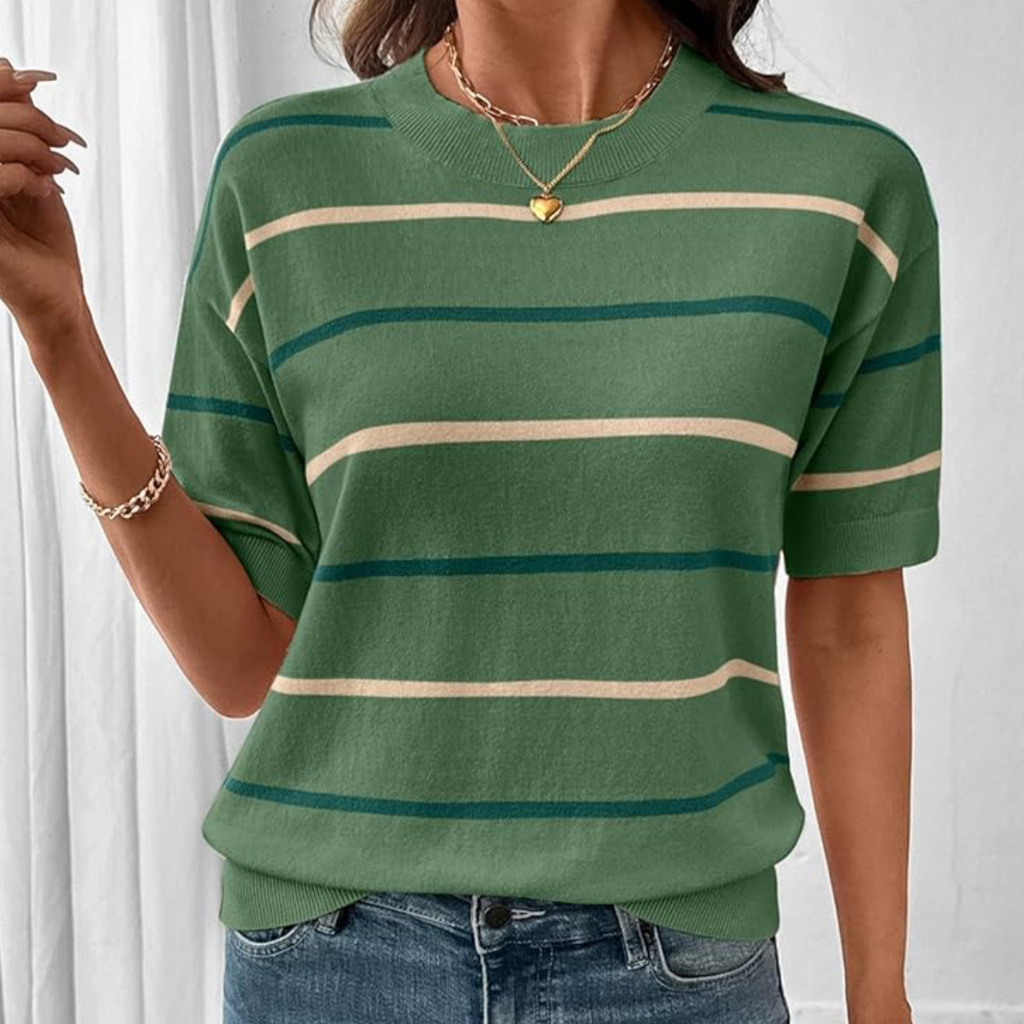 Striped Color Block Knit Top for Women
