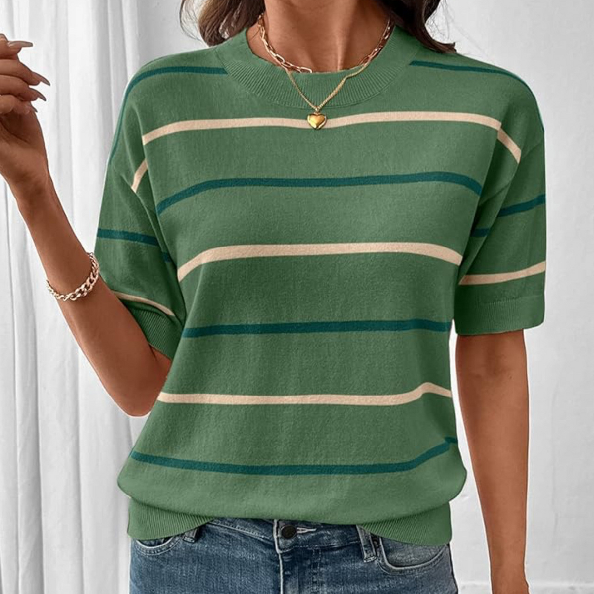 Striped Color Block Knit Top for Women