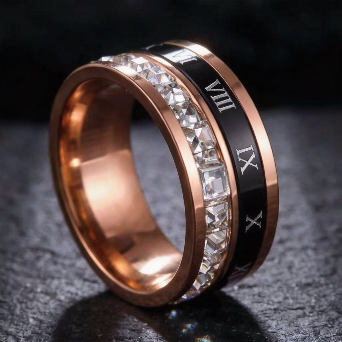 Stainless steel ring with diamonds, titanium steel ring