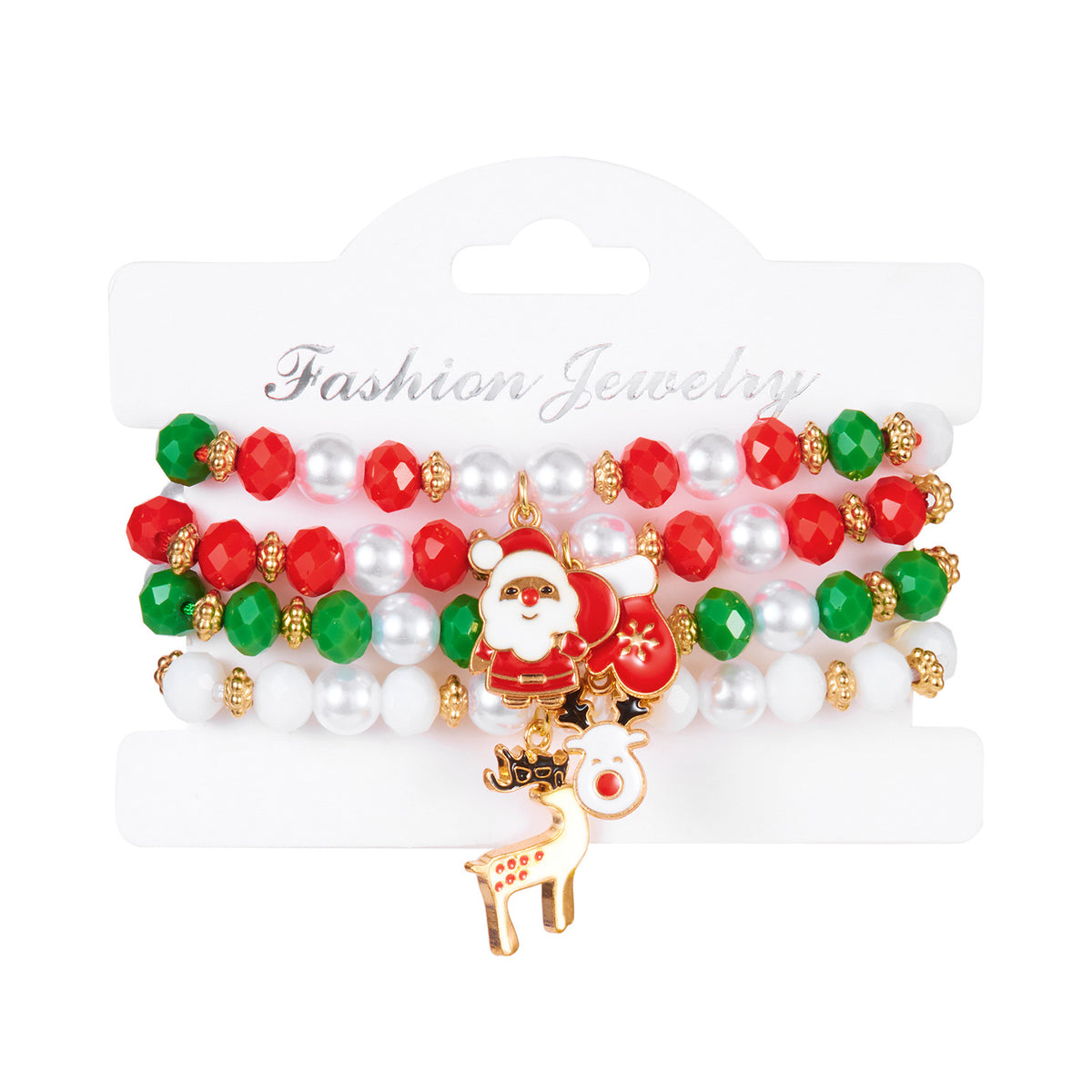 Christmas Series Pearl Soft Clay Rice Bead Bracelet Santa Bell Elk Pendant Bracelet Set