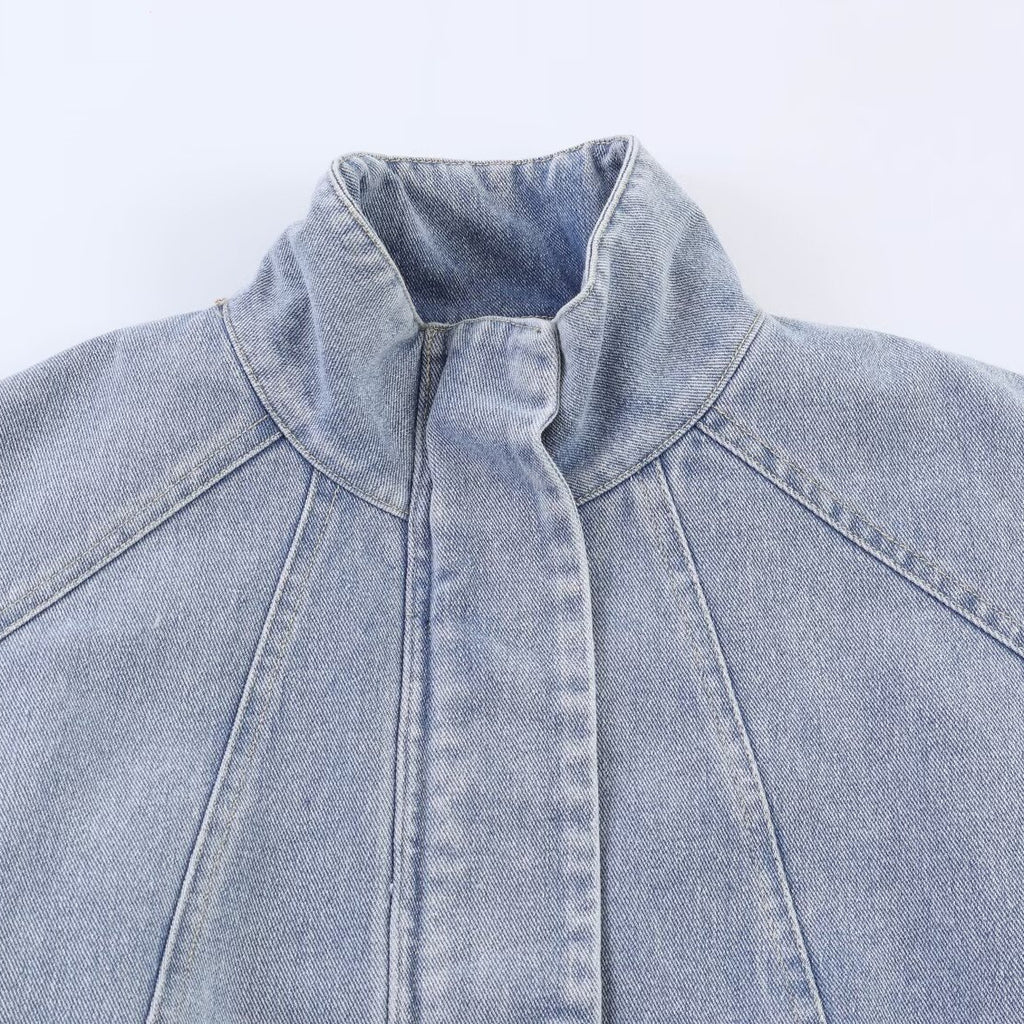 Fashion Versatile  Stand-Collar Denim Bomber Jacket