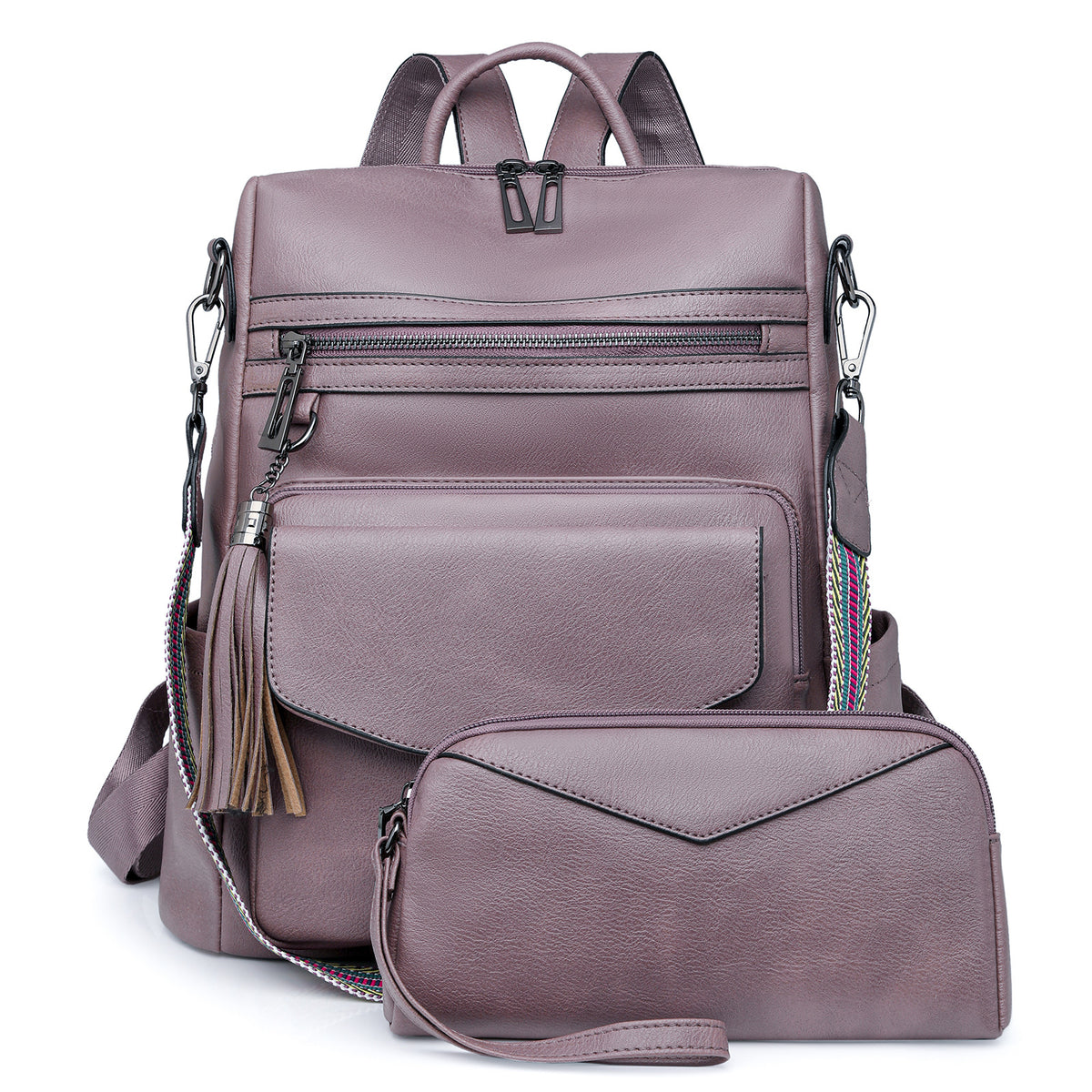 Women PU Vintage Backpack Tassel Dual-Color