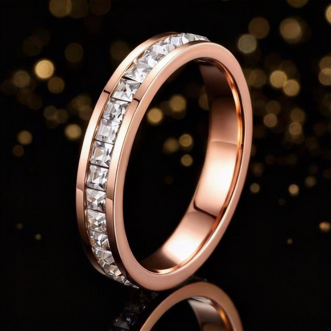Stainless Steel Diamond Inlay Ring
