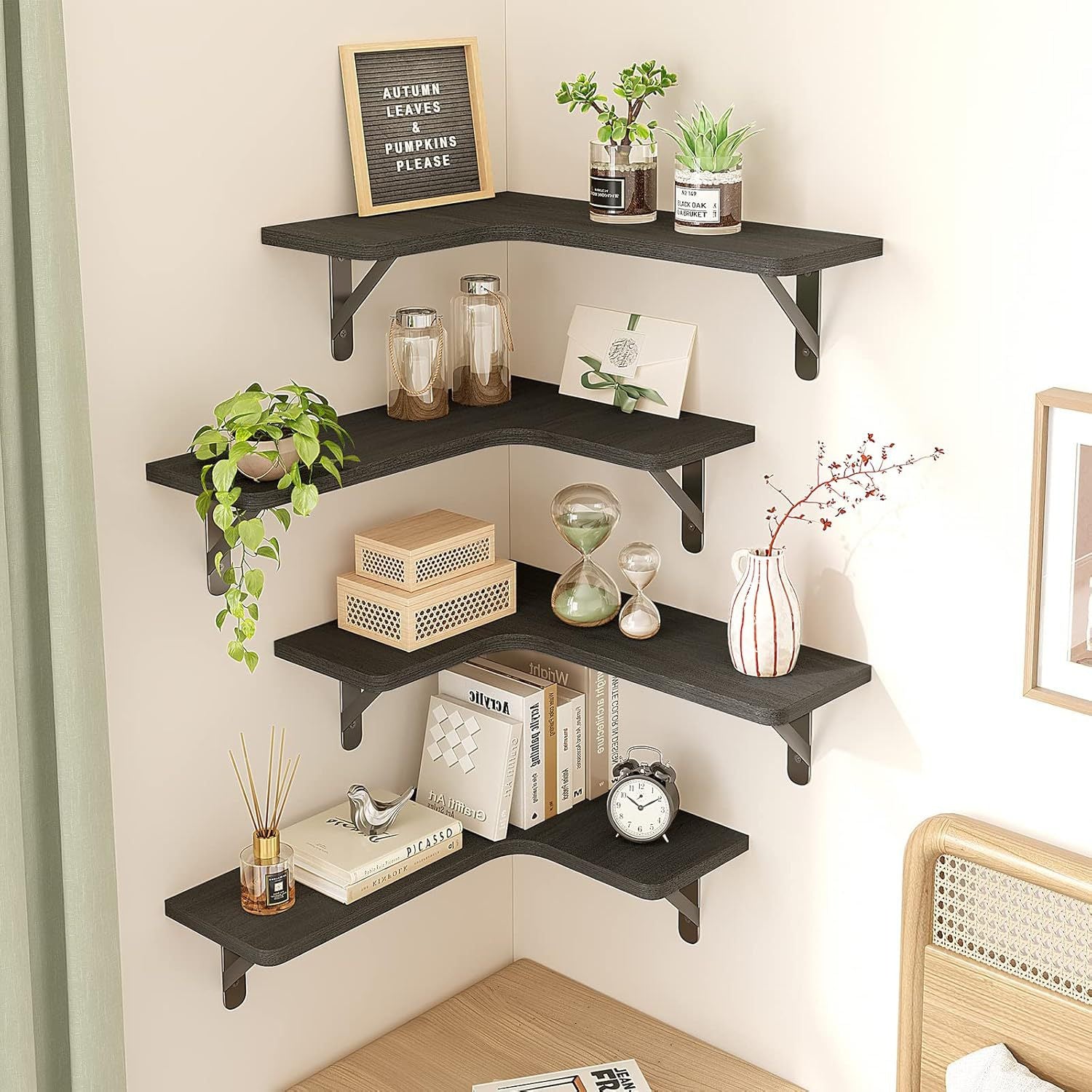 Floating Wood Shelf Wall Mounted Storage Rack