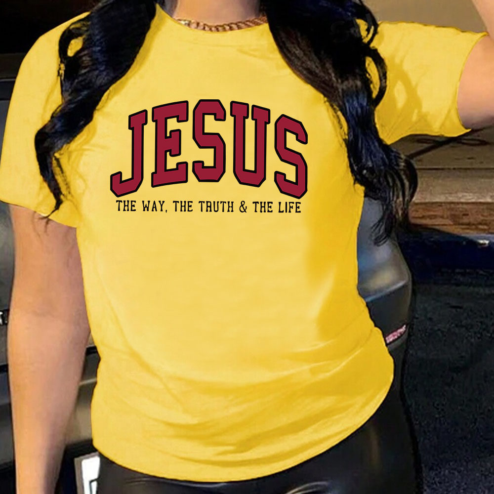 Jesus Letter Print Cotton Tshirt Loose Fit Short Sleeve Top