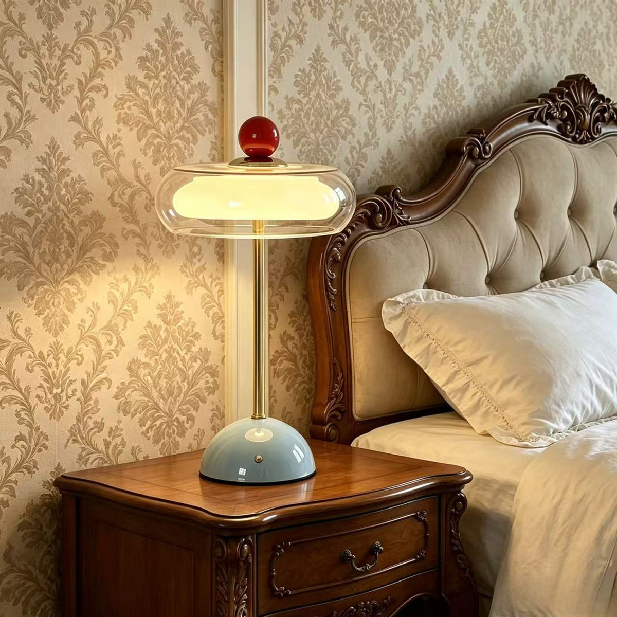 Glass Mushroom Table Lamp with USB Charging