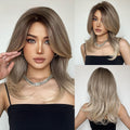 Gradual micro-biased differential style of wavy medium-length synthetic hair for the fringe