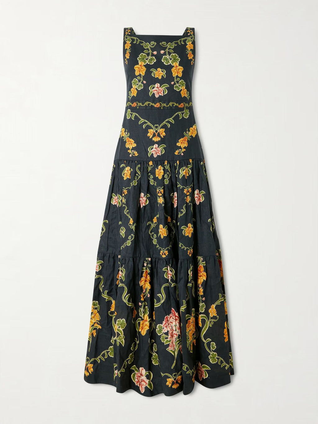 European and American Cross-Border 2026 Aliexpress Amazon Independent Site Elegant Linen Sleeveless Floral Patchwork Flared Dress