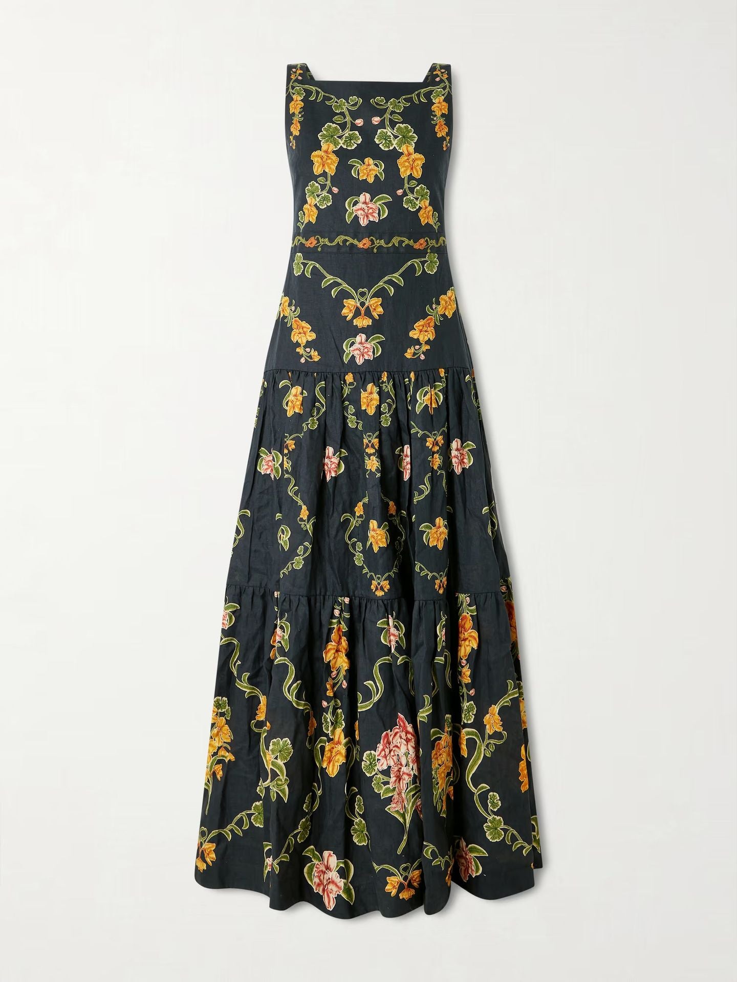 European and American Cross-Border 2026 Aliexpress Amazon Independent Site Elegant Linen Sleeveless Floral Patchwork Flared Dress