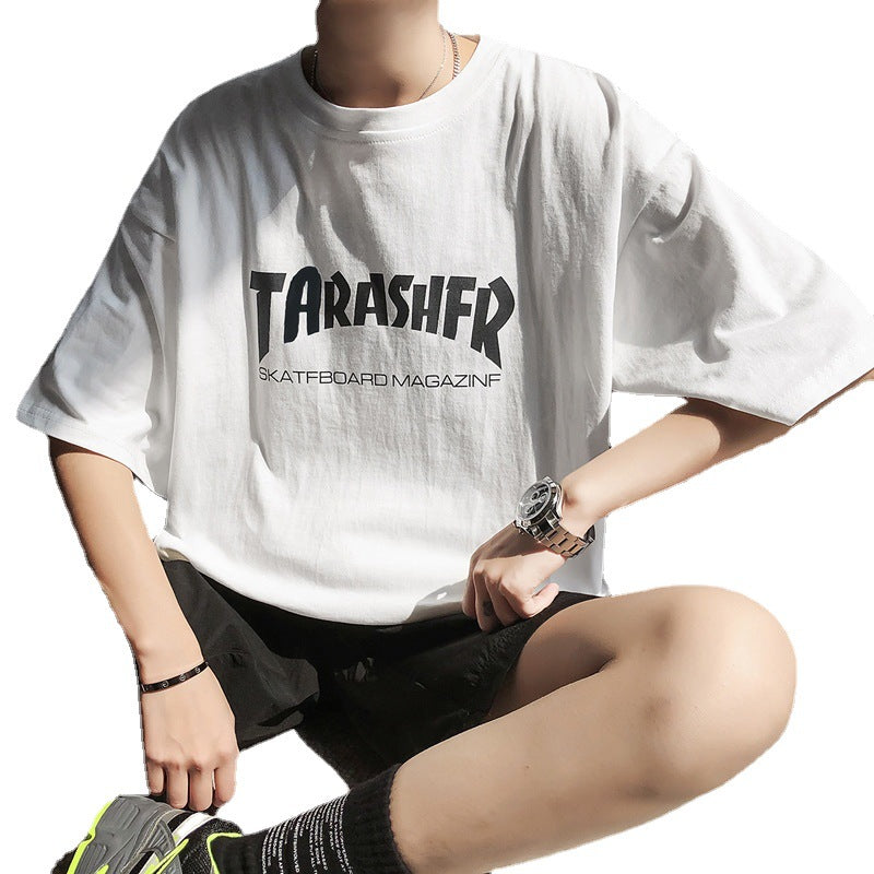 Mens Loose Fit Letter Print Tshirt