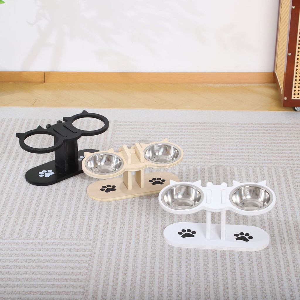 Adjustable Wooden Pet Feeder Stand with Dual Bowls