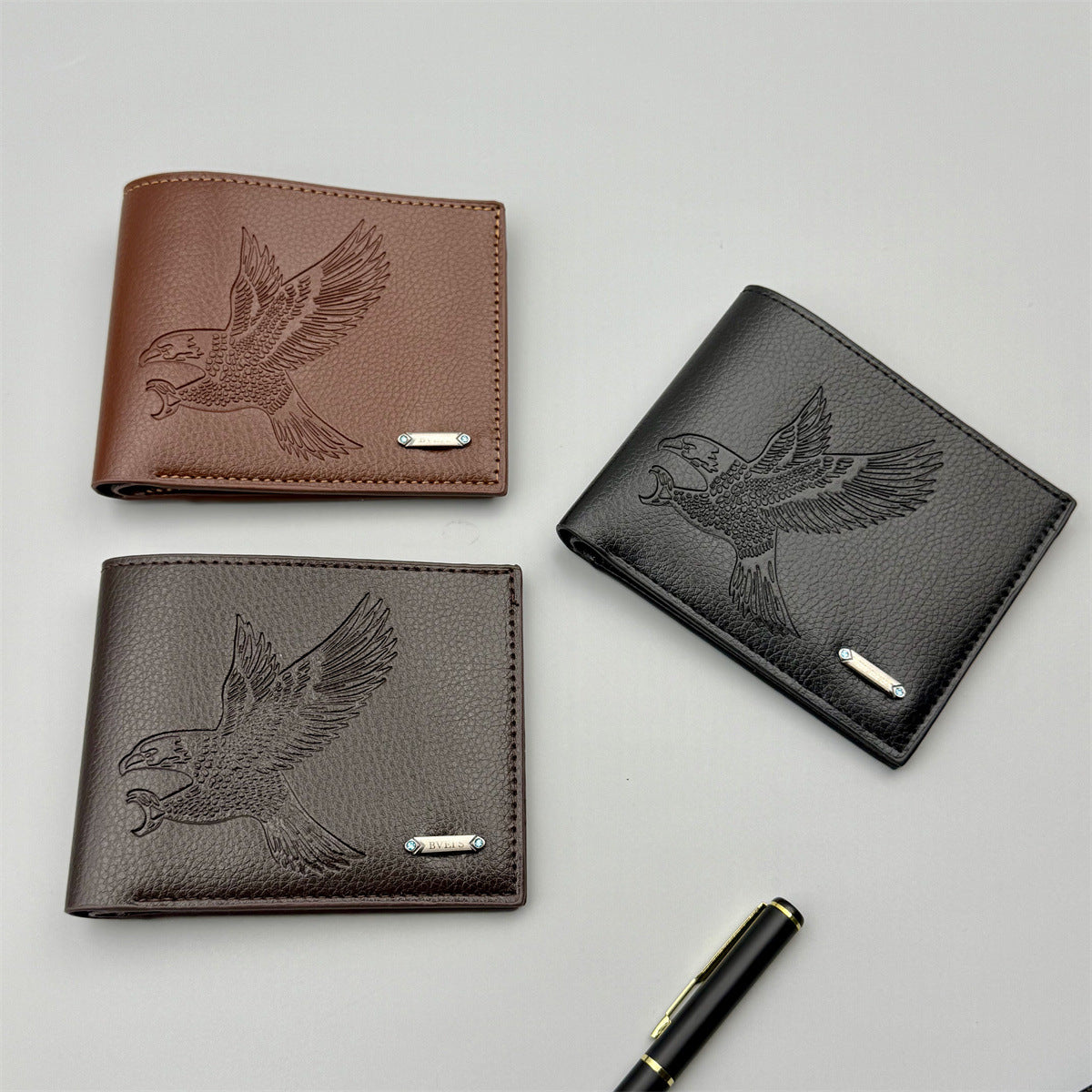 Mens Short PU Leather Wallet with Eagle Design