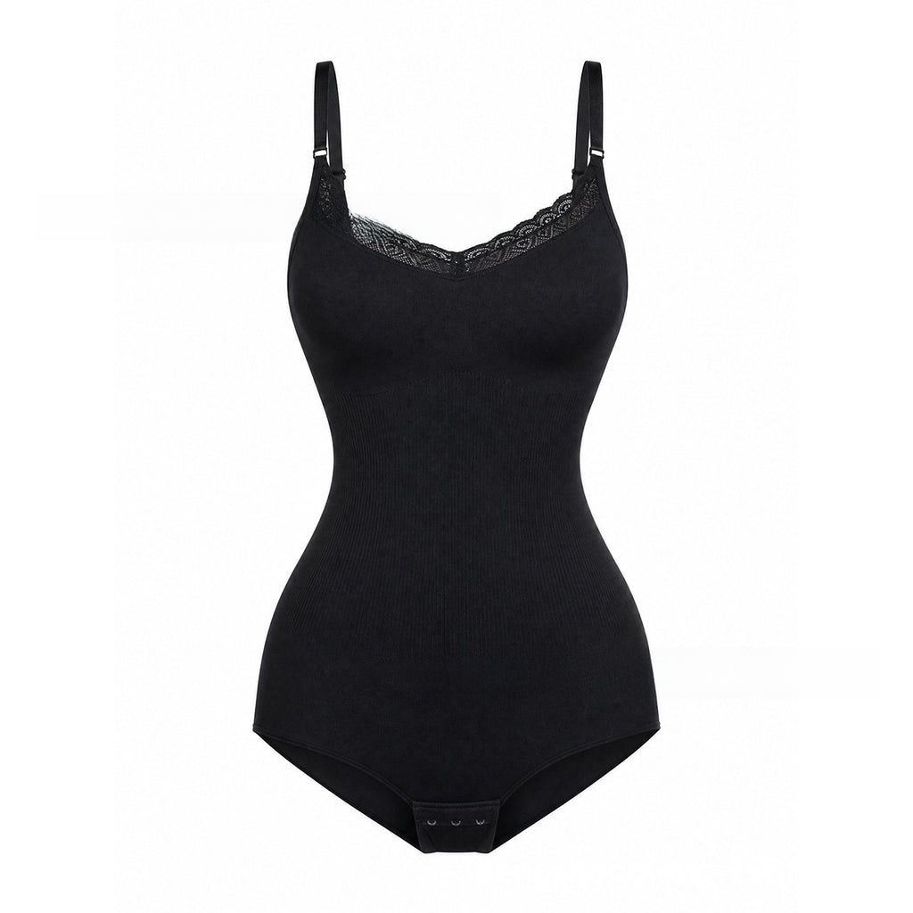 Lace Trim Adjustable Strap Shapewear Bodysuit