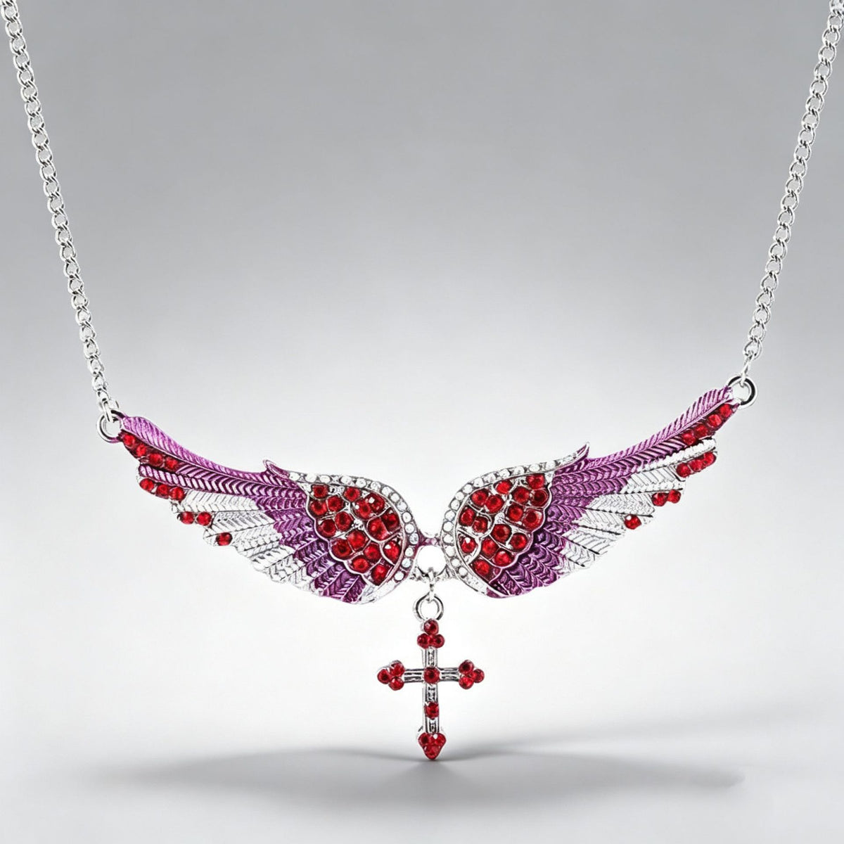 Angel Wings Cross Pendant Necklace Diamond Encrusted Clavicle Chain