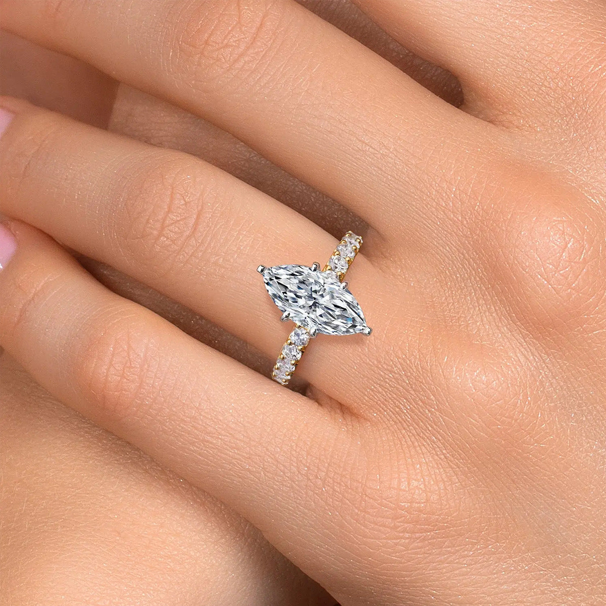 Marquise Cubic Zirconia Ring Copper Gold Plated Stackable Jewelry