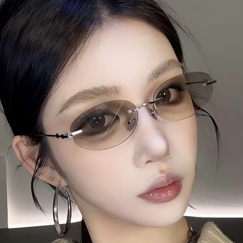 Frameless Oval UV400 Sunglasses