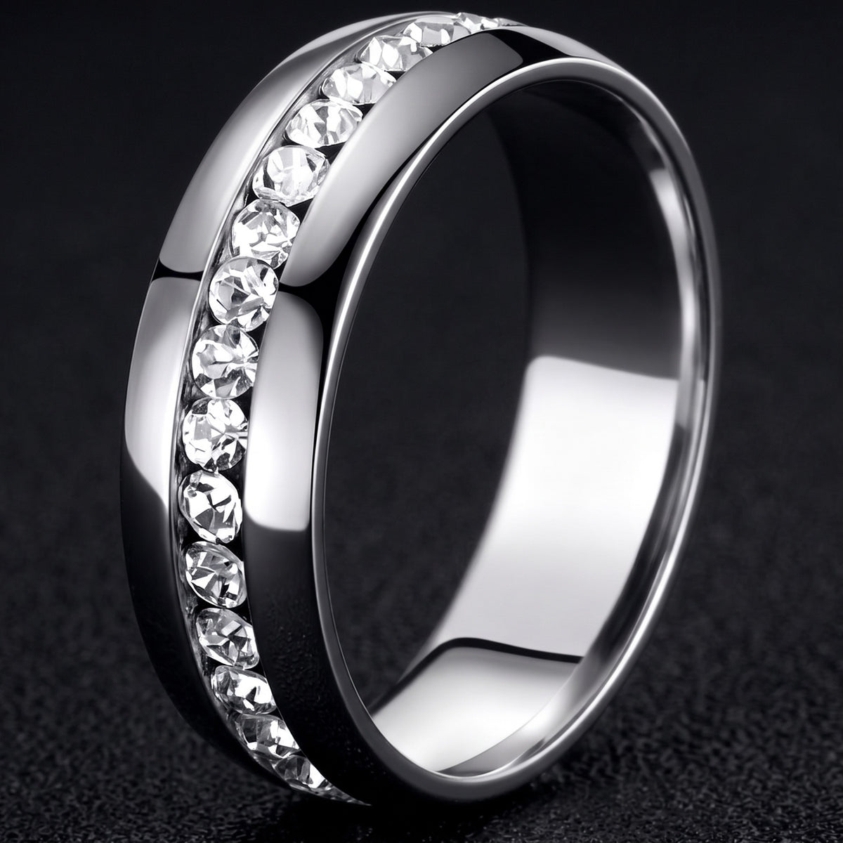 Stainless Steel Diamond Inlay Ring