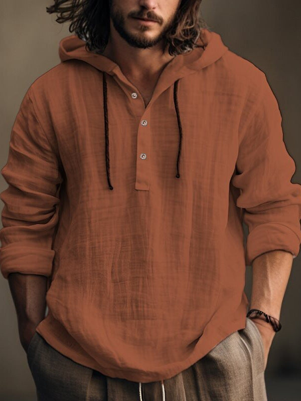 Mens Cotton Linen Hooded Sweatshirt