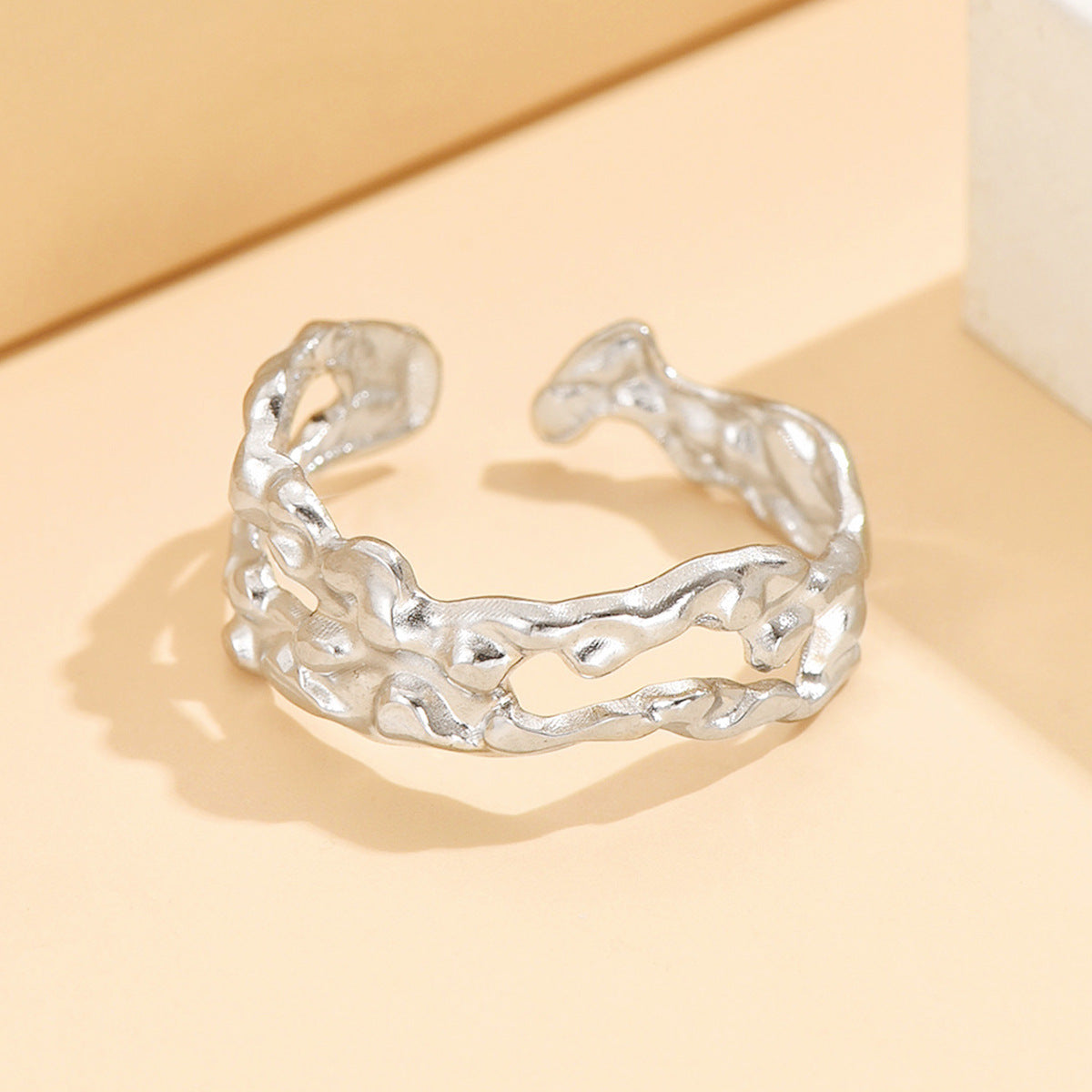 Pleated Open Ring Stainless Steel Jewelry