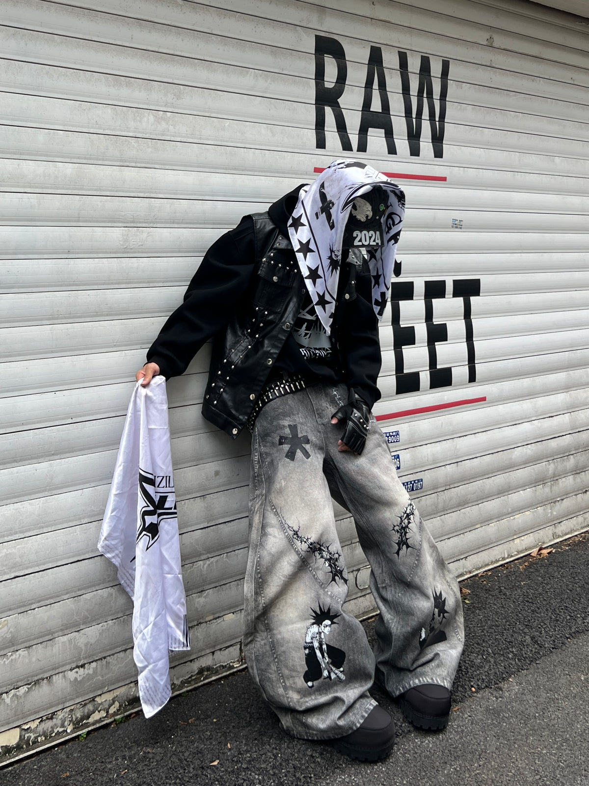 Unisex Dirty-Dye 3D Printed Wide-Leg Denim Pants