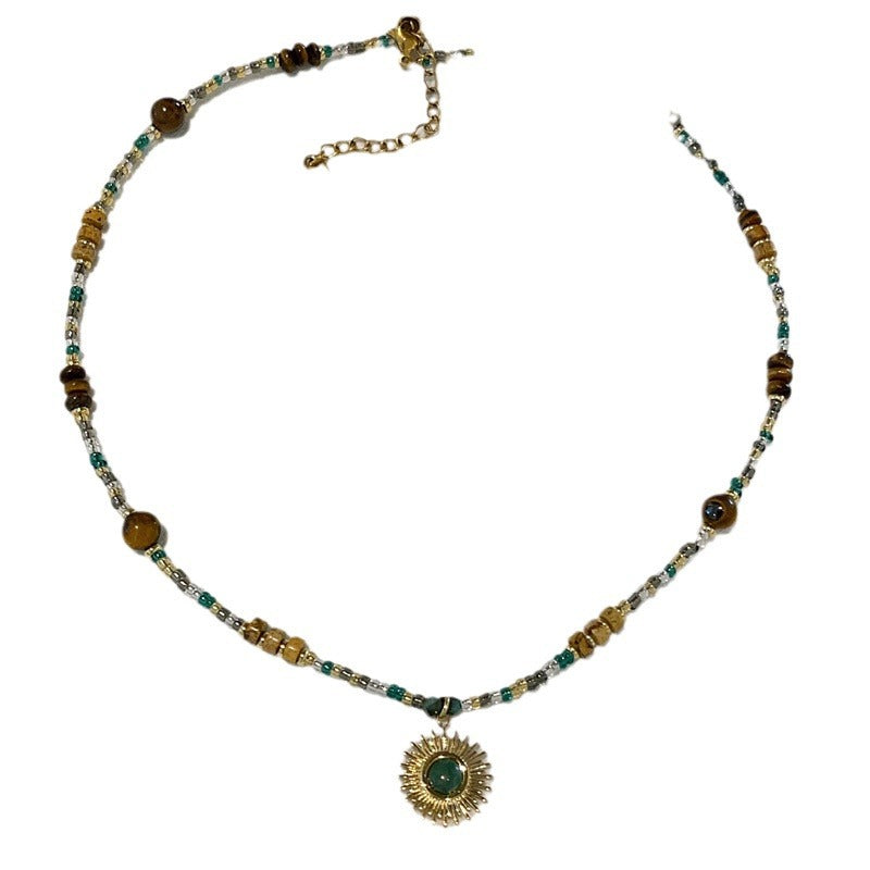 Turquoise Sun God Pendant Clavicle Chain