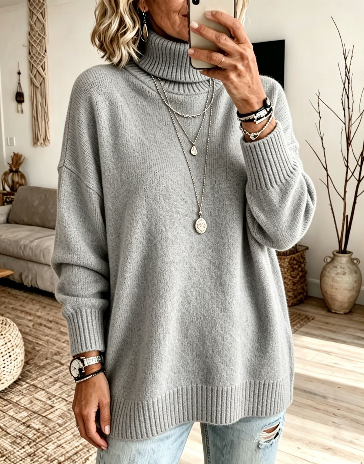 Women's High-Neck Knit Sweater