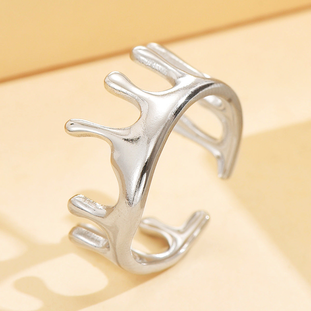 Retro Irregular Liquid Opening Stainless Steel Ring Women Vacuum Plated 18K Gold