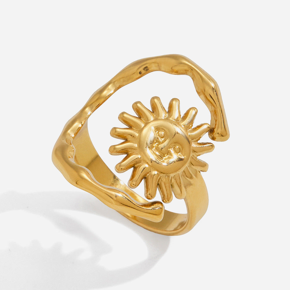 Sun Moon Open Ring Gold Plated