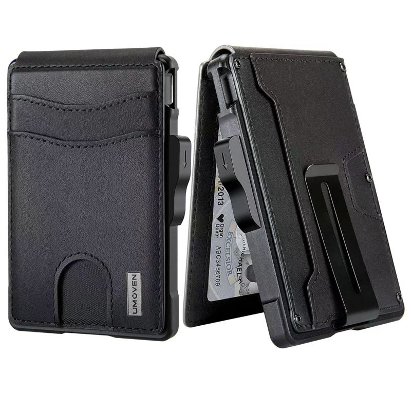 Men's Card Holder, Metal Anti-Magnetic Anti-Theft Automatic Card-Ejecting Wallet, Credit Card and Business Card Case Wallet