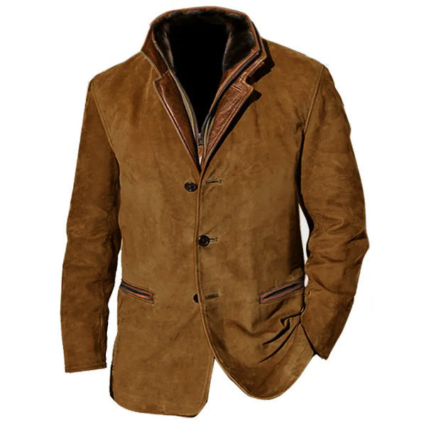 Men's Retro Color Block Stitching Casual Jacket Lapel Long Sleeve Outerwear