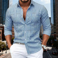 Mens Blue White Striped Long Sleeve Shirt