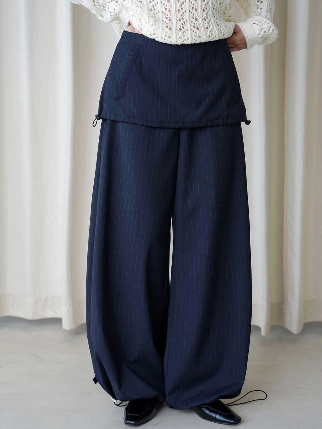 Stripe Drawstring Wide Leg Pants