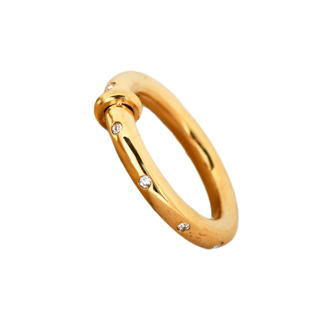 Stainless Steel Rhinestone Geometric Ring