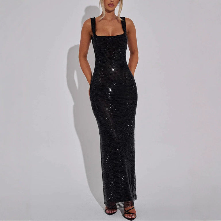Sequin Mesh Double Strap Dress