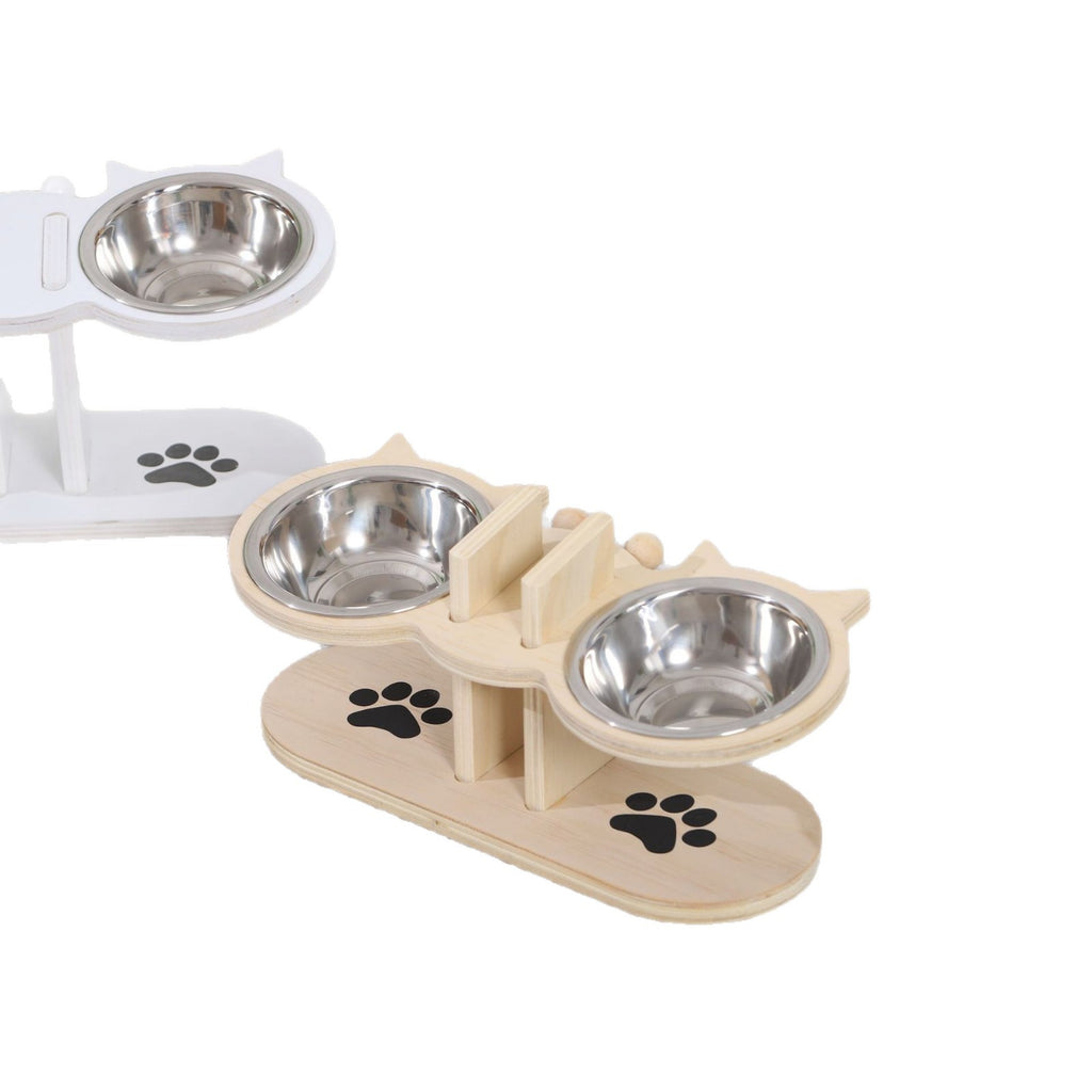 Adjustable Wooden Pet Feeder Stand with Dual Bowls