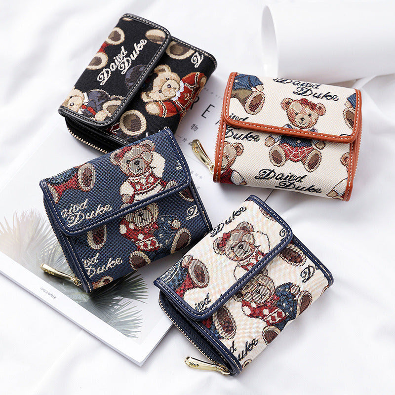 Korean Style Corduroy Folding Wallet