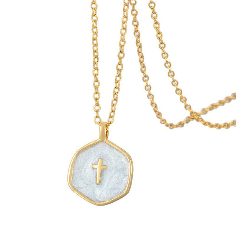 Copper Plated 14K Gold Enamel Cross Pendant Necklace