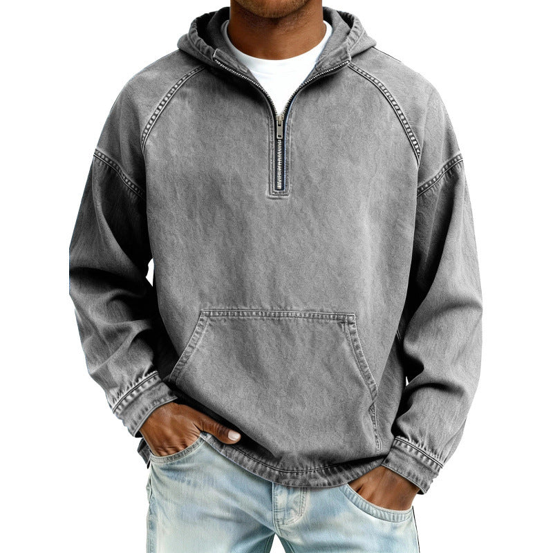 Men's Retro Half-Zip Hooded Sweatshirt