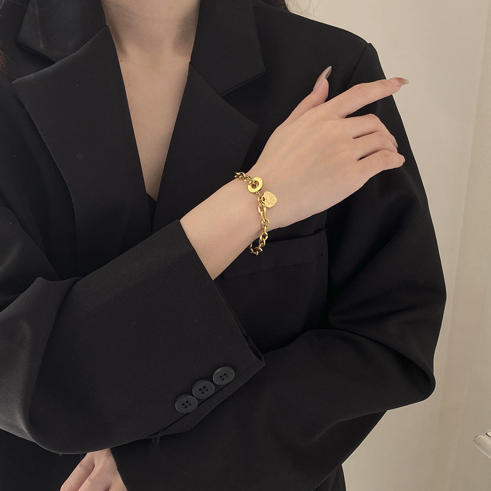 Lady OT Heart-shaped Titanium Steel Bracelet