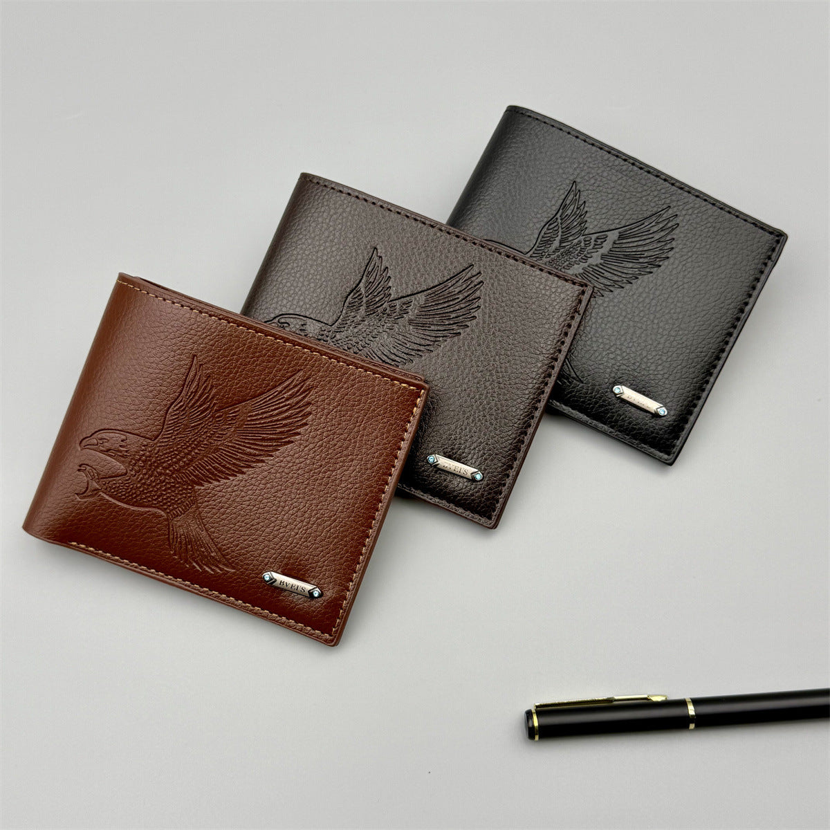 Mens Short PU Leather Wallet with Eagle Design
